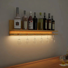 Aesthetic Backlit MDF Bar Wall Shelf / Mini Bar Cabinet (Light Oak FInish) - All India Decor