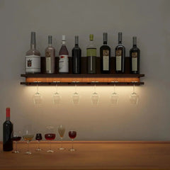 Aesthetic Backlit MDF Bar Wall Shelf / Mini Bar Cabinet (Walnut Finish) - All India Decor