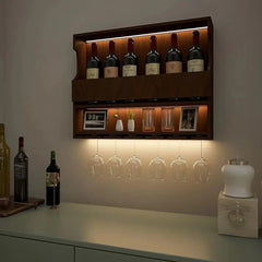 Exquisite Backlit MDF Bar Shelf / Mini Bar Cabinet in Walnut Finish - All India Decor