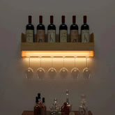 Minimalistic Backlit Wall Mounted Bar Shelf in Light Oak Finish - All India Decor
