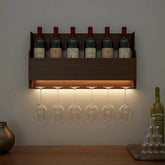 Spacious Backlit MDF Bar Wall Shelf / Mini Bar Cabinet in Walnut Finish - All India Decor