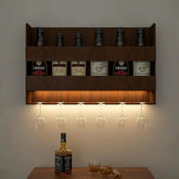Sturdy Backlit MDF Bar Wall Shelf / Mini Bar Cabinet (Walnut Finish) - All India Decor