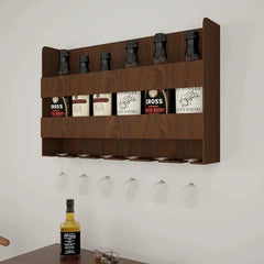 Sturdy Backlit MDF Bar Wall Shelf / Mini Bar Cabinet (Walnut Finish) - All India Decor