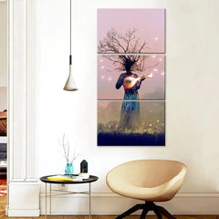 Tree Playing Magical Music Wall Painting Wooden Framed 3 Pieces Canvas Painting - All India Decor