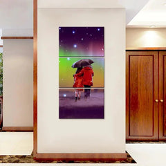 Couple Under Umbrella in Rainy Day Wall Painting Wooden Framed 3 Pieces Canvas Painting - All India Decor