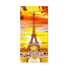 Eiffel Tower Autumn Season Wall Painting Wooden Framed 3 Pieces Canvas Painting - All India Decor
