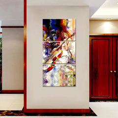 Beautiful Girl Playing Violin Wall Painting Wooden Framed 3 Pieces Canvas Painting - All India Decor
