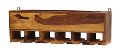 Yellow Natural Teak Wood Wall Mounted Bar Cabinet - All India Decor