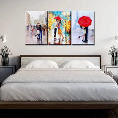 A Pair of lovers under an umbrella, Eiffel Tower, Paris,3 Pieces Canvas Printed Painting - All India Decor