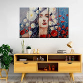 Abstract Girl Face 5 Pieces Canvas Print Wall Painting - All India Decor