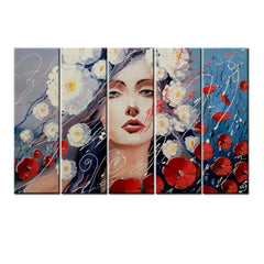 Abstract Girl Face 5 Pieces Canvas Print Wall Painting - All India Decor