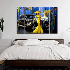Mad Masters Car and Girl, Old City 5 Pieces Canvas Print Wall Painting - All India Decor