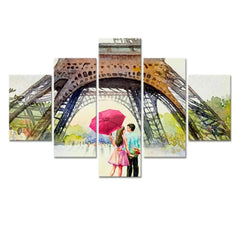 Love In Paris Wooden Framed 5 Pieces Canvas Wall Painting - All India Decor