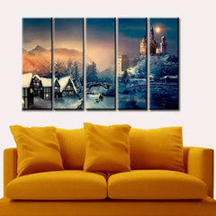 Christmas Night Wall Painting Wooden Framed 5 Pieces Canvas Painting - All India Decor