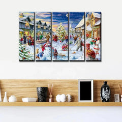 Christmas Day Celebration Wooden Framed 5 Pieces Canvas Painting - All India Decor