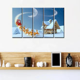 Santa With Sleigh Wooden Framed 5 Pieces Canvas Painting - All India Decor