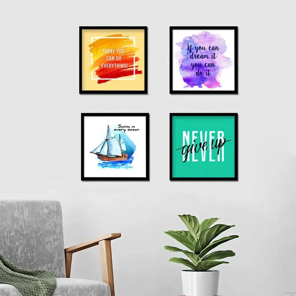 Attractive Motivational Quotes frame Set of 4 with Break Resistant Clear Acrylic Glass - All India Decor