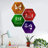 Set of 4 Beautiful Warli Art Hexagon Shape Canvas Wall Painting - All India Decor