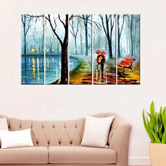 Love Couple Modern Art 5 Pieces Canvas Print Wall Painting - All India Decor