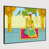 Beautiful Madhubani Painting / Canvas Print Stretched on Wood Bars 61 x 41cm - All India Decor
