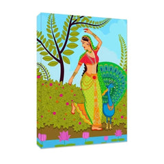Madhubani Painting / Canvas Print Stretched on Wood Bars 61 x 41cm - All India Decor
