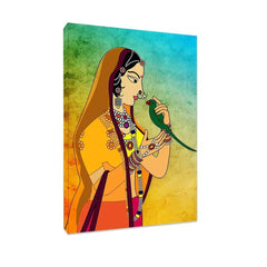 Traditional Madhubani Painting / Canvas Print Stretched on Wood Bars 61 x 41cm - All India Decor
