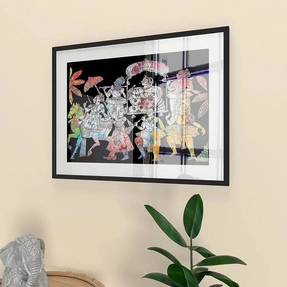 Madhubani Folk Art / Black Color Frame Set / Break Resistant Clear Acrylic Glass - All India Decor