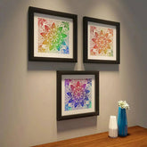Mandala Painting with Black Color Frame Set of 3 / Break Resistant Clear Acrylic Glass - All India Decor