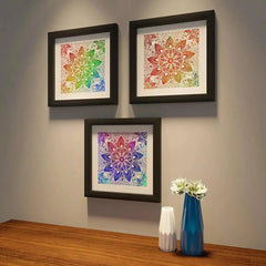 Mandala Painting with Black Color Frame Set of 3 / Break Resistant Clear Acrylic Glass - All India Decor