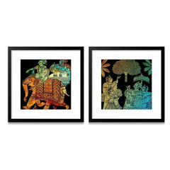 Traditional Madhubani Art Collage Picture Wall Frame Set of 2 - All India Decor