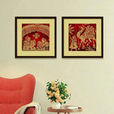 Madhubani Indian folk Art Collage Picture Wall Frame Set of 2 - All India Decor