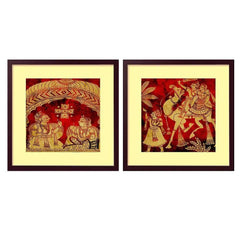 Madhubani Indian folk Art Collage Picture Wall Frame Set of 2 - All India Decor
