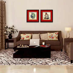 Madhubani Spritual Art Collage Picture Wall Frame Set of 2 - All India Decor