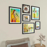 Madhubani Folk Art Collage Picture Wall Frame Set of 6 - All India Decor