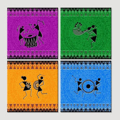 Traditional Warli Folk Art Painting Wall Hanging, Set of 4 Pieces - All India Decor