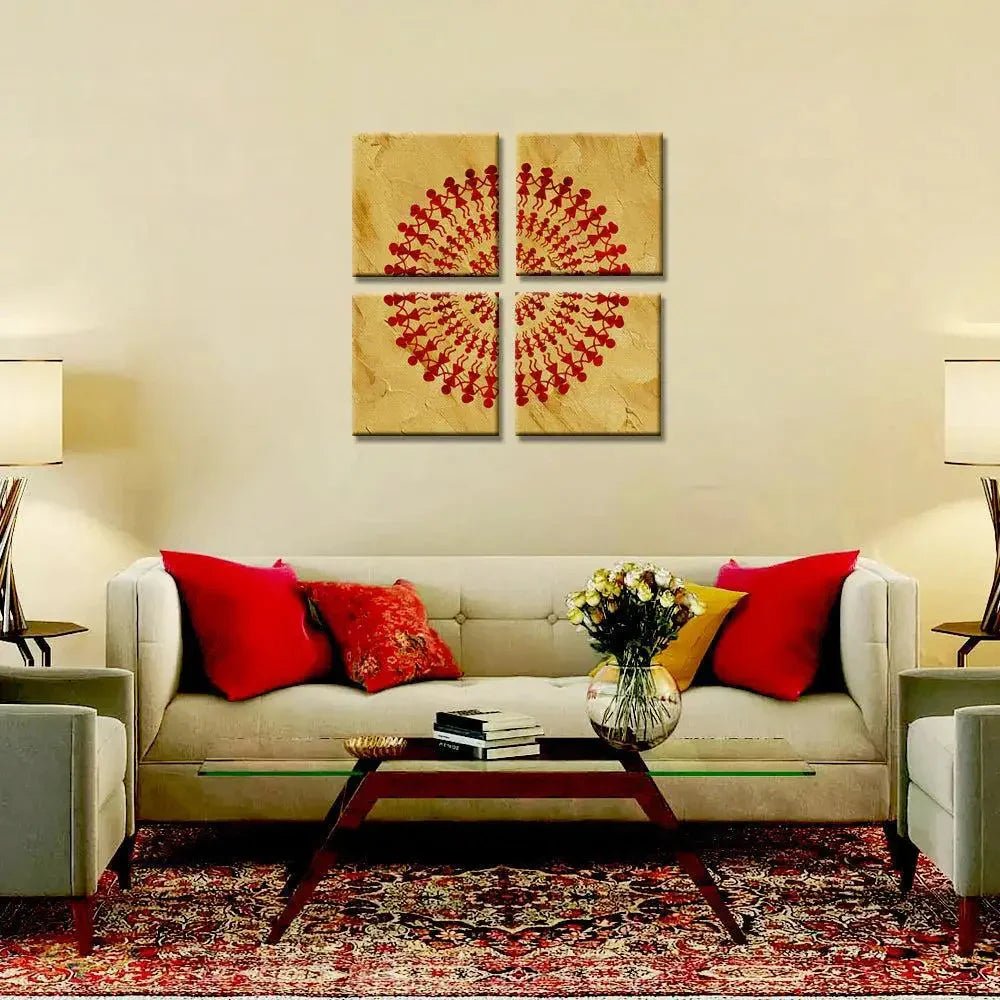 Traditional Warli Art Painting Wall Hanging, Set of 4 Pieces - All India Decor
