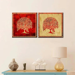Beautiful Tree Warli Wall Paintings & Wall Hanging With 2 Panels Set - All India Decor