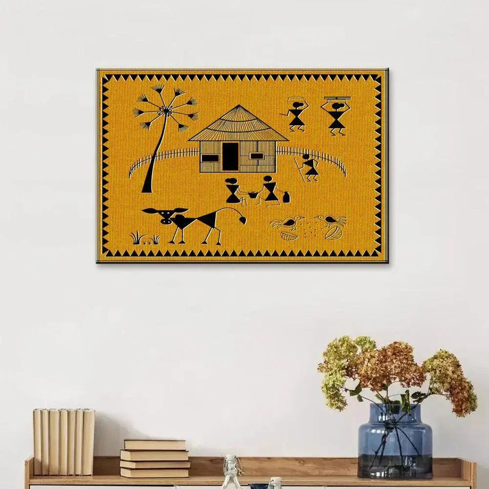 Beautiful Designs of Warli Village Painting Wall Hanging 61 x 41cm - All India Decor