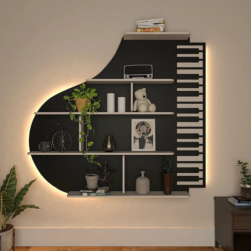 Backlit Piano Designer Wooden Wall Shelf - All India Decor