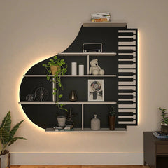 Backlit Piano Designer Wooden Wall Shelf - All India Decor