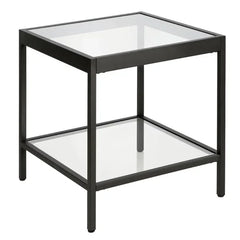 SIDE TABLE WITH GLASS IN BLACK COLOR - All India Decor