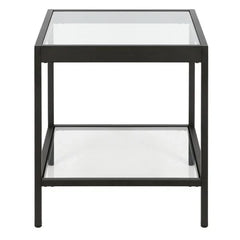 SIDE TABLE WITH GLASS IN BLACK COLOR - All India Decor
