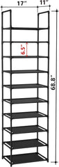 Black metal bookshelf with dimensions on a white background