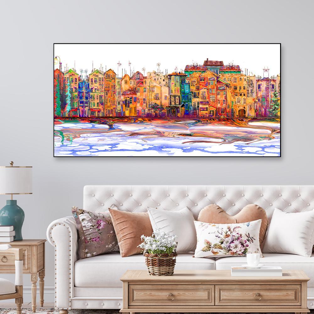 Colorful Town Isolated Panoramic view Framed Wall Art - All India Decor