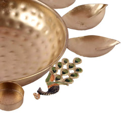 Metal Set of 3 Peacock Urli Bowl Tealight Holder - All India Decor