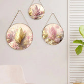 Blush Pink Leaves Round Framed Wall Art Set of 3 - All India Decor