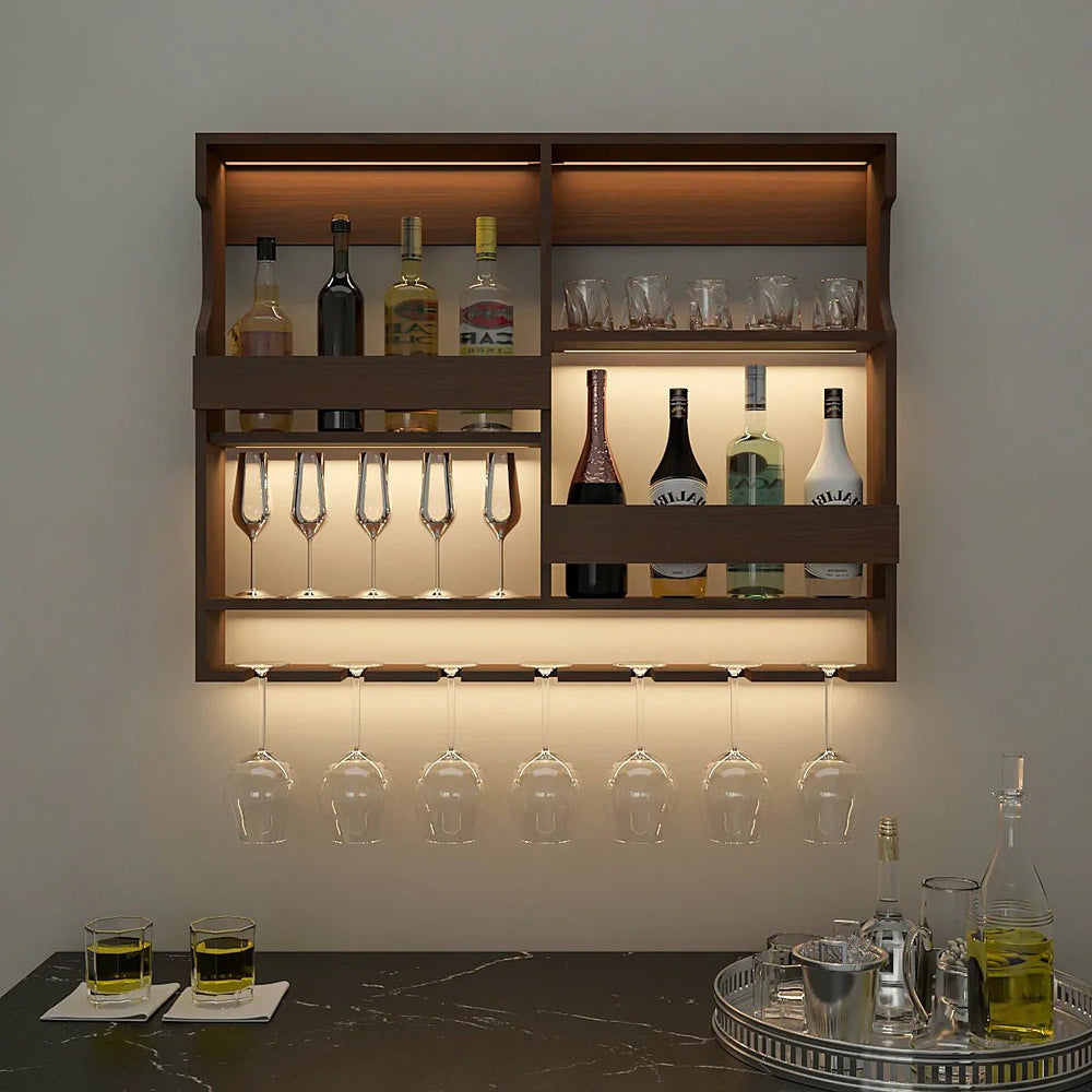Luxurious Chocolate - Coloured Wooden Bar Wall Shelf / Mini Bar Cabinet - All India Decor