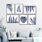 Ink Blue Tropical Ferns Wall Frame Set of 6 - All India Decor