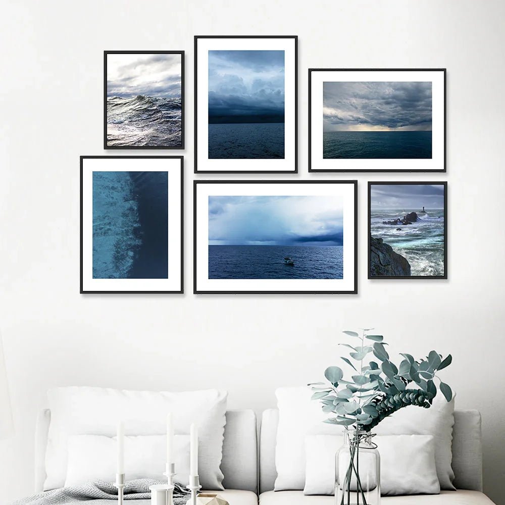 Deep Blue Ocean Wall Frame Set of 6 - All India Decor