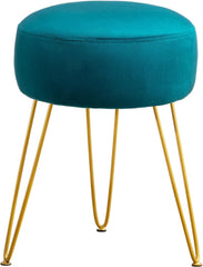 Teal stool with gold legs on a white background